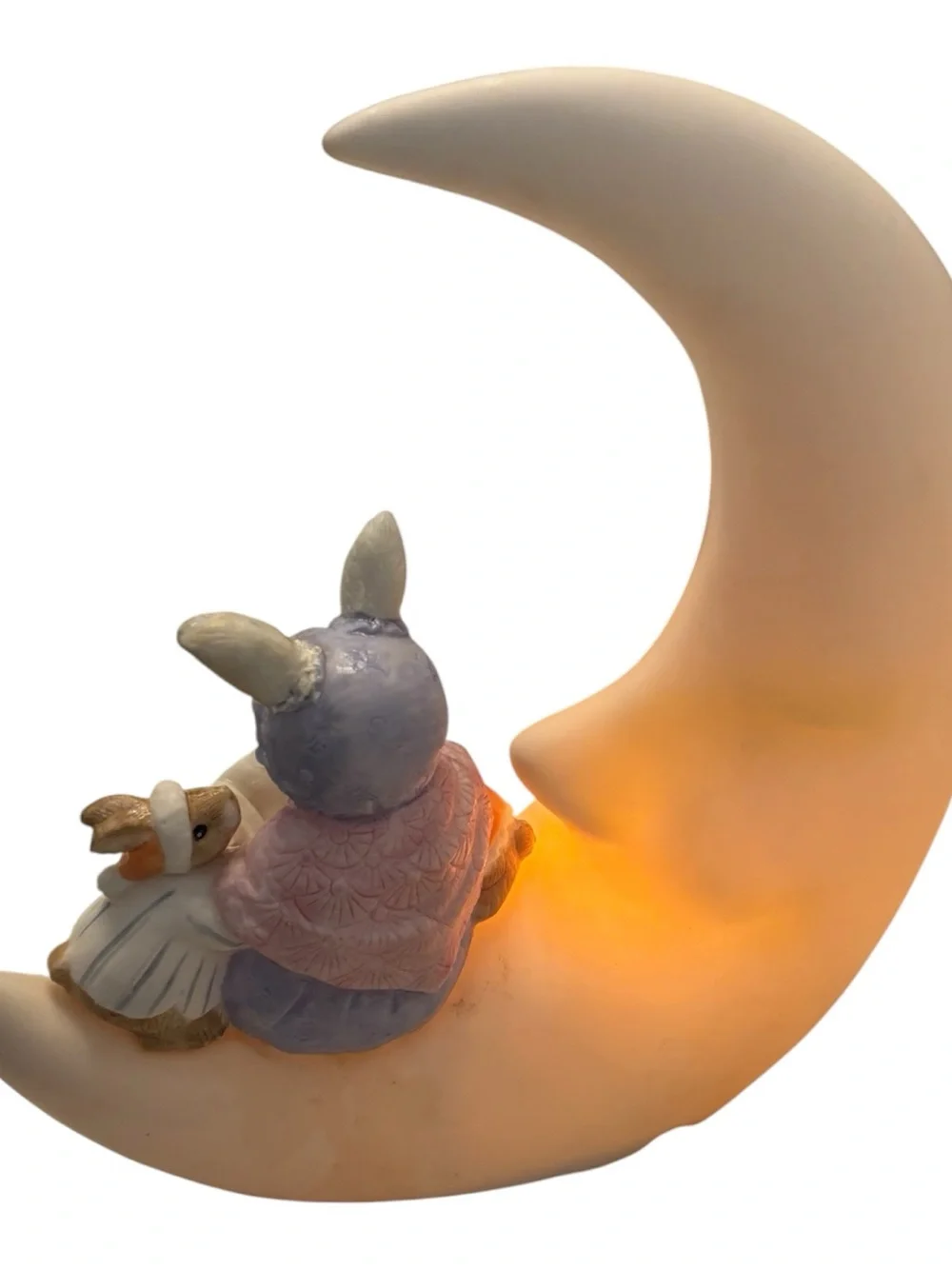 1986 Terragrafics Ceramic Momma Rabbit Babies Crescent Moon Night Light Electric
